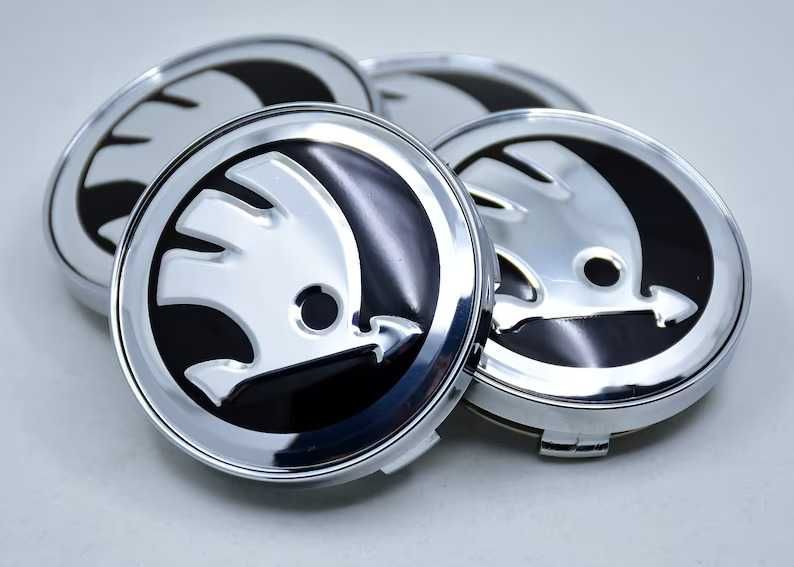 Set 4 Embleme Jante Aliaj 56MM / 60MM SKODA, Capace Roti Emblema Sigle