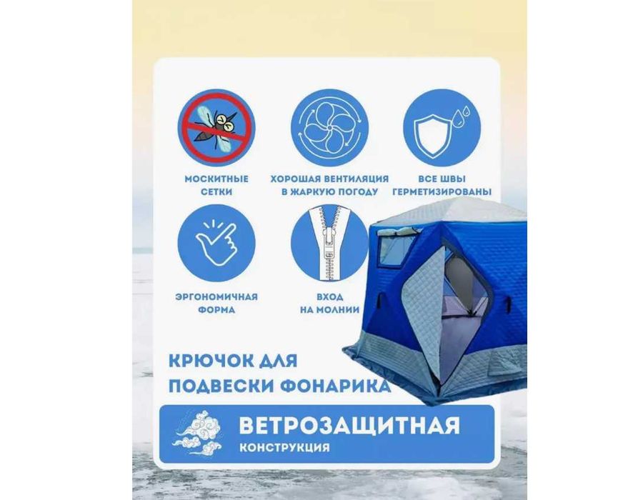 Палатка Зимняя теплая ветрозащитная-1,45x1,45x1,6 м Доставка бесплатно