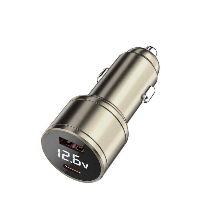 120W Ултра Бързо Метално Зарядно за Кола USB-A + Type-C с Дисплей