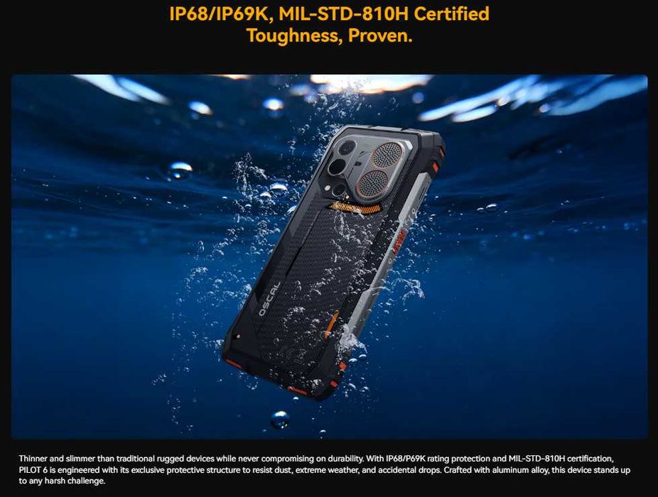 Blackview Oscal Pilot 6 120Hz FLIR 108МPx Samsung® HM6 Helio G100 IP68 IP69K Военен Стандарт MIL-STD-810H 10000mAh 12GB+36GB 256GB Mali-G57 3D OTG NFC