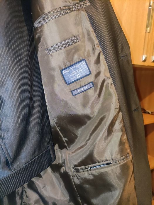 Costum bărbătesc Angelo Litrico negru slim fit (sacou+pantaloni) cu d