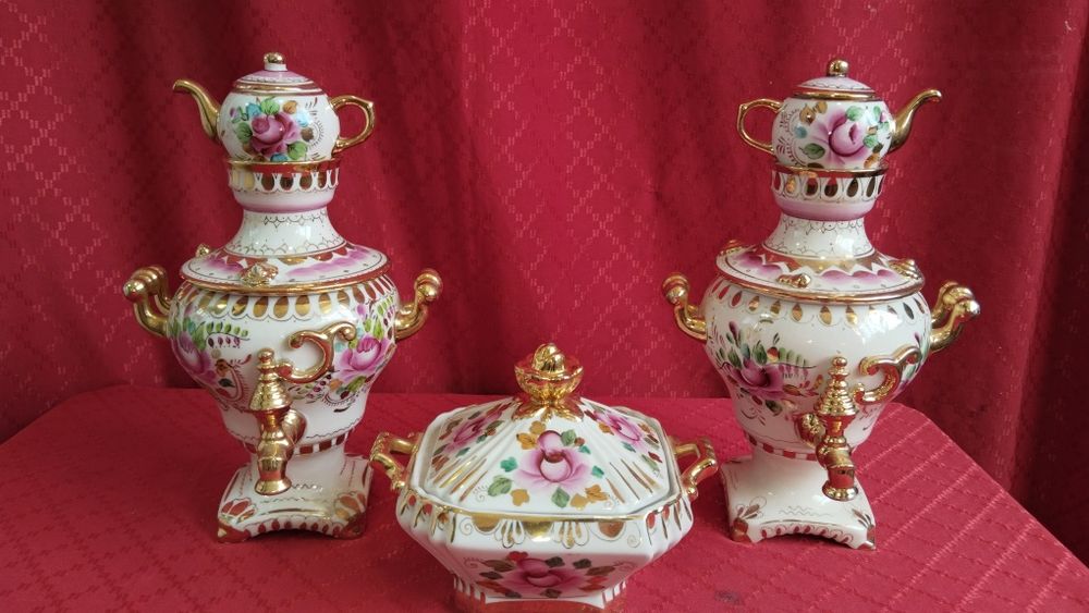 Самоварчики Гжель и Сахарница Гжель