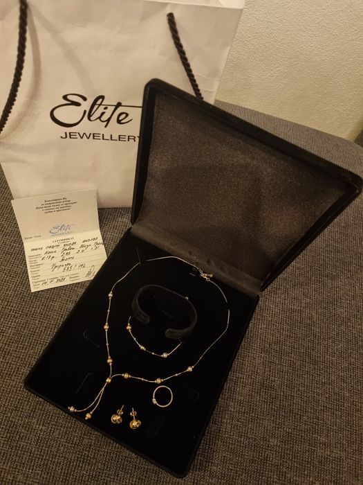 Бижута от жълто, бяло и розово злато - колие, гривна, обици, пръстен