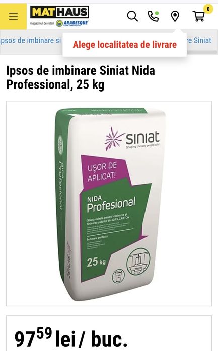 Materiale constructii: Nida Profesional chituire si finisare rigips + banda UD + banda rigips + Savana baie si bucatarie + chit gresie