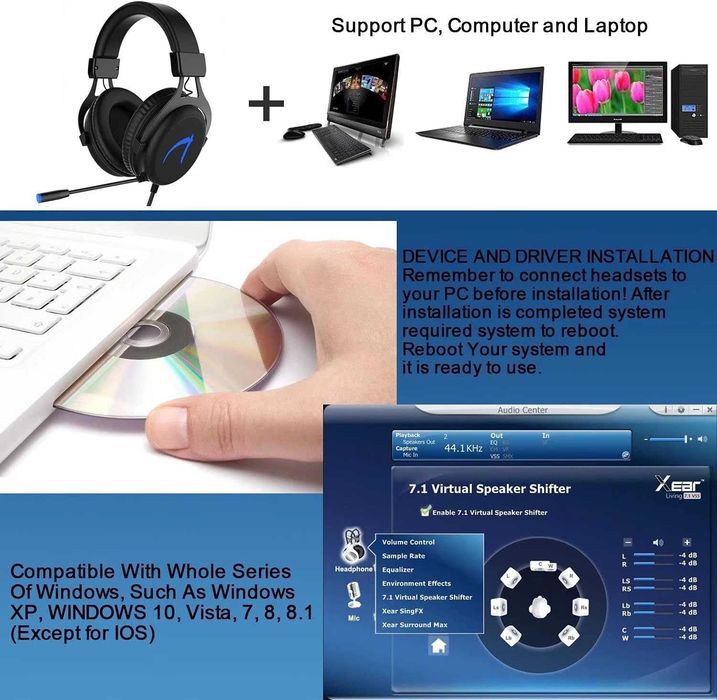 MUTOUREN Геймърски слушалки 7.1 съраунд звук