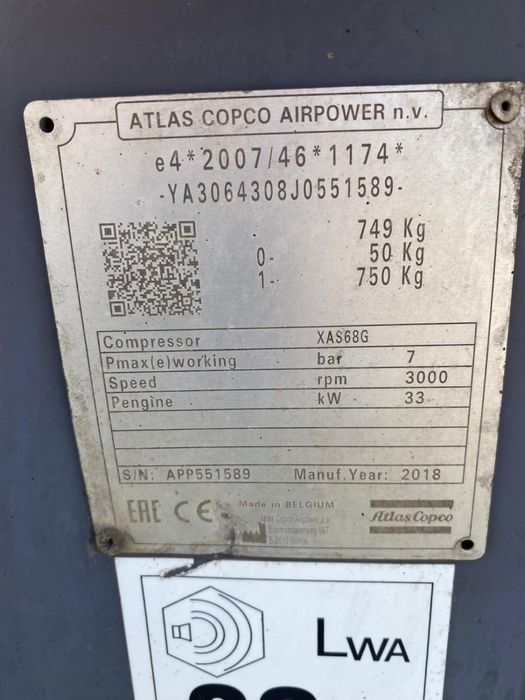 Motocompresor Atlas Copco Xas 68 3,5m3