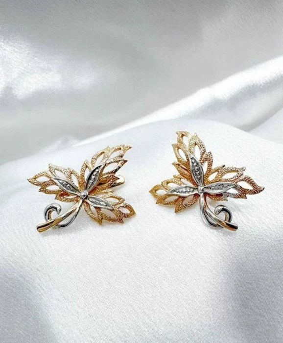 Золото СССР. Редкие! Серьги "Кленовый лист"!
