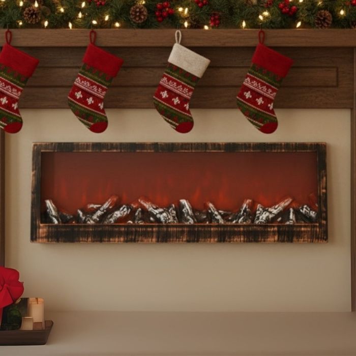 Светеща декоративна камина, ефект на истински пламък, 61x20x10см