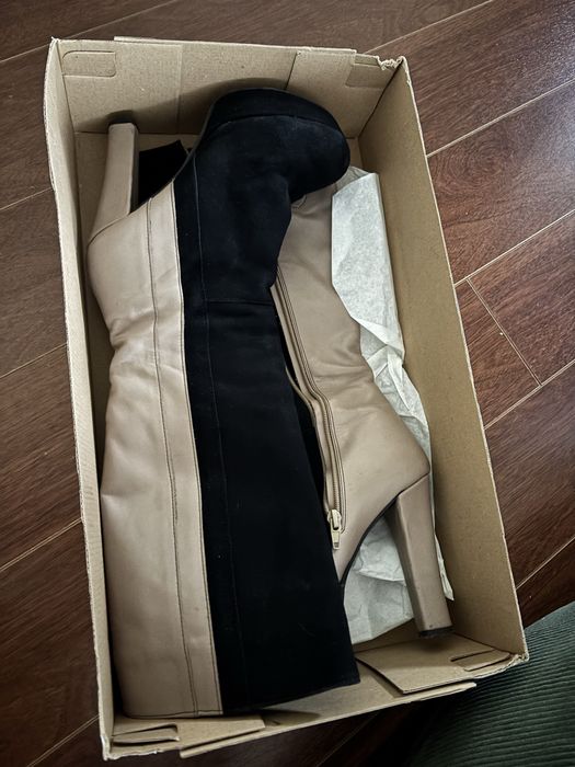 Cizme maro negru cu toc, din piele