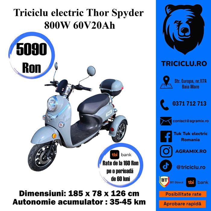 Triciclu electric Thor Spyder 800W 60V20Ah Agramix