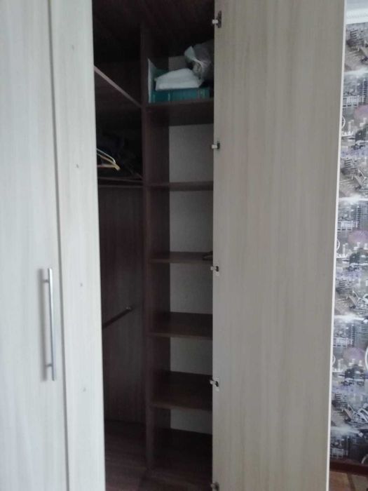 Угловой платяной шкаф с зеркалом и рисунком