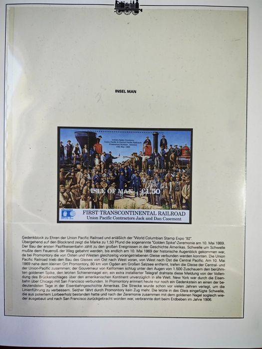 Album filatelic complet „Cele mai impresionante căi ferate ale lumii” – 10 pagini, locomotive și timbre