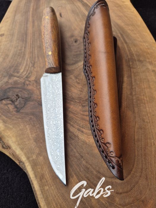 Ловен нож дамаска стомана LN439,фултанг с кожена кания