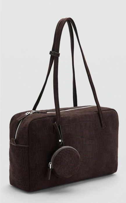 Велурена кафява чанта Mango