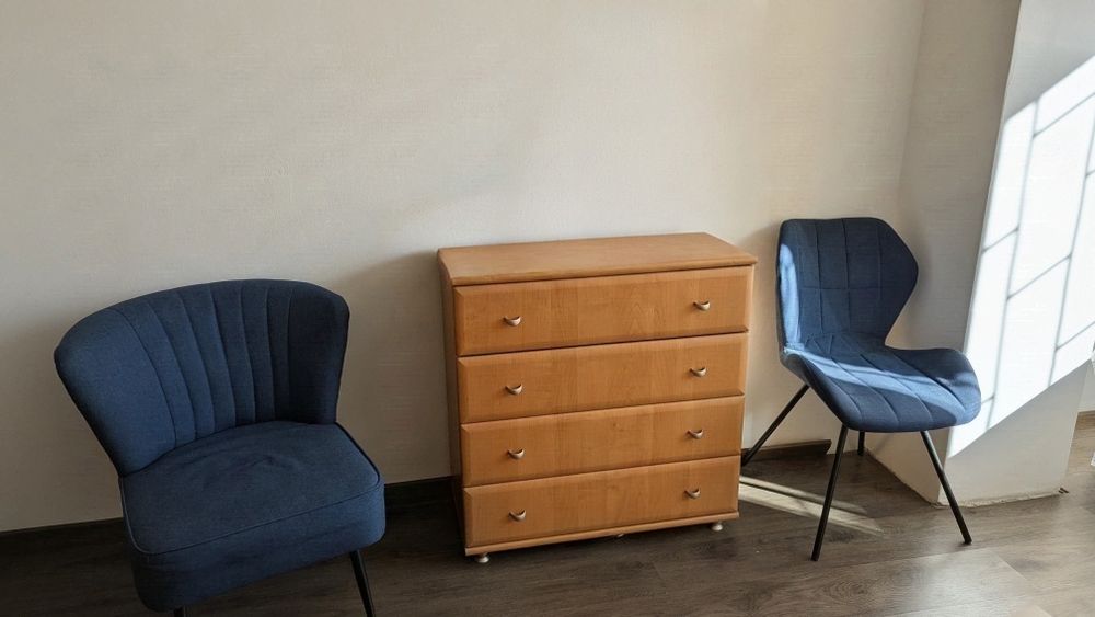 Set Mobilier Living / Relaxare – 4 Piese Albastre (Fotolii, Scaun, Taburet/Otoman)