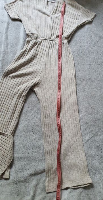 Salopetă tricot Zara fete 11-12 ani 152 cm XXS bej/nude melanj evazată wide leg casual chic