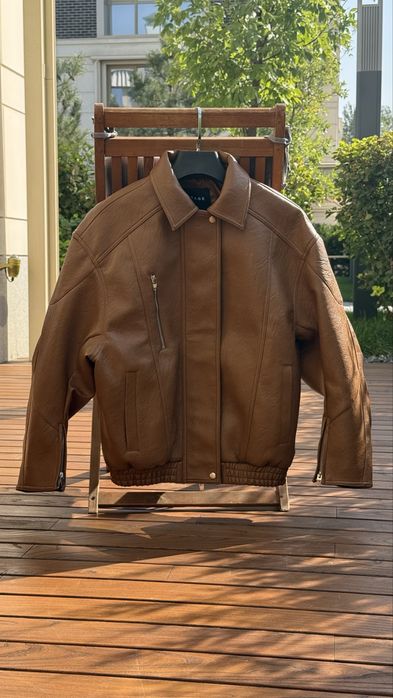 Кожаный бомбер рыжий