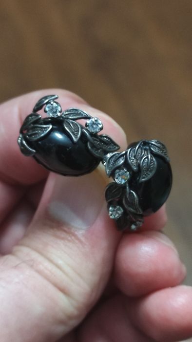 Кольцо и серьги из серебра с обсидианом