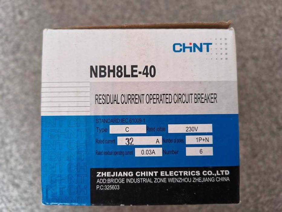5 bucati sigurante automate cu protectie diferentiala Chint NBH8LE, 32A, 1P+N, C 30MA