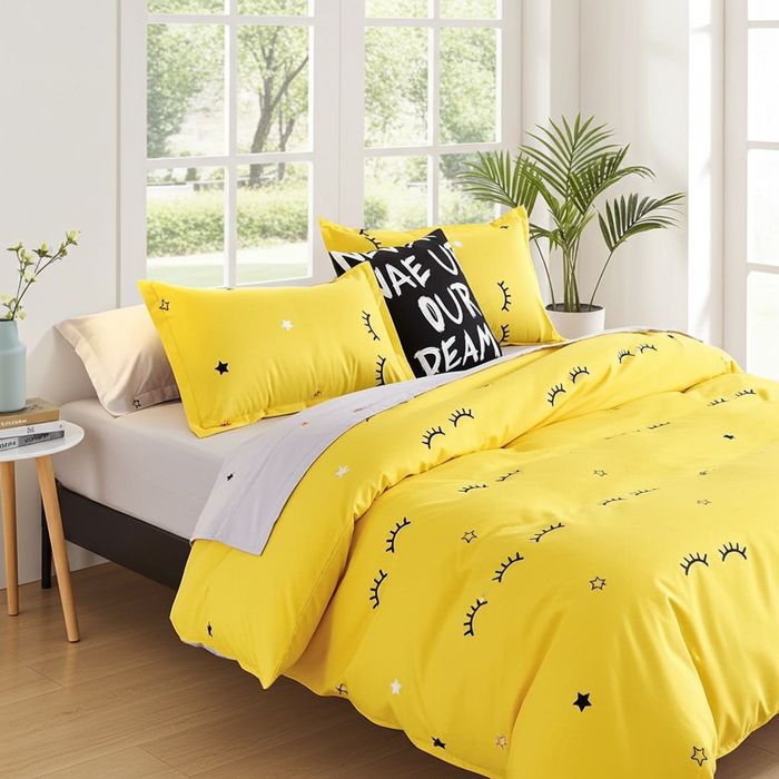 Lenjerie De Pat Sola Xc092, Bumbac, 4 Piese, Cu Elastic, Galben