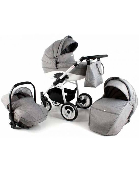 Бебешка количка 3 в 1 Adbor - Nemo len, сив лен