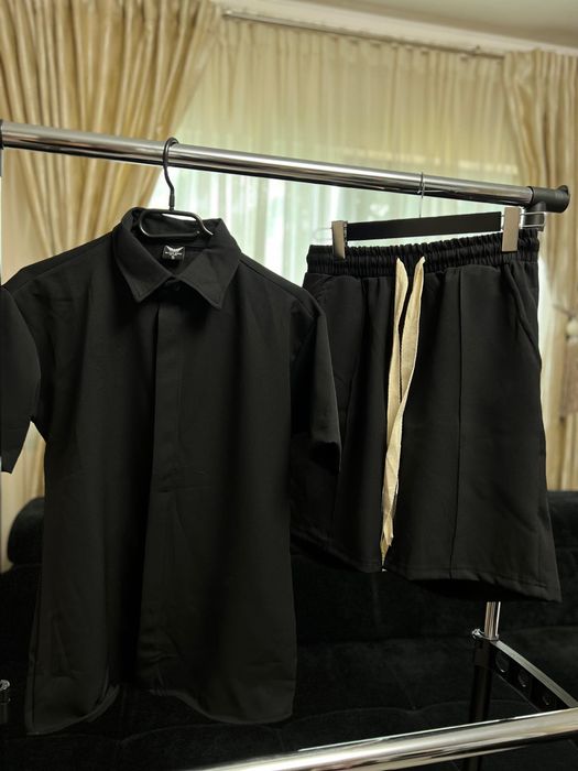 Compleu negru scurt camasa + pantaloni