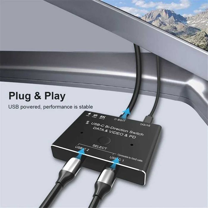 Comutator Switch  USB C,bidirecțional KVM 8K-60Hz,10Gbps,incarcare100W