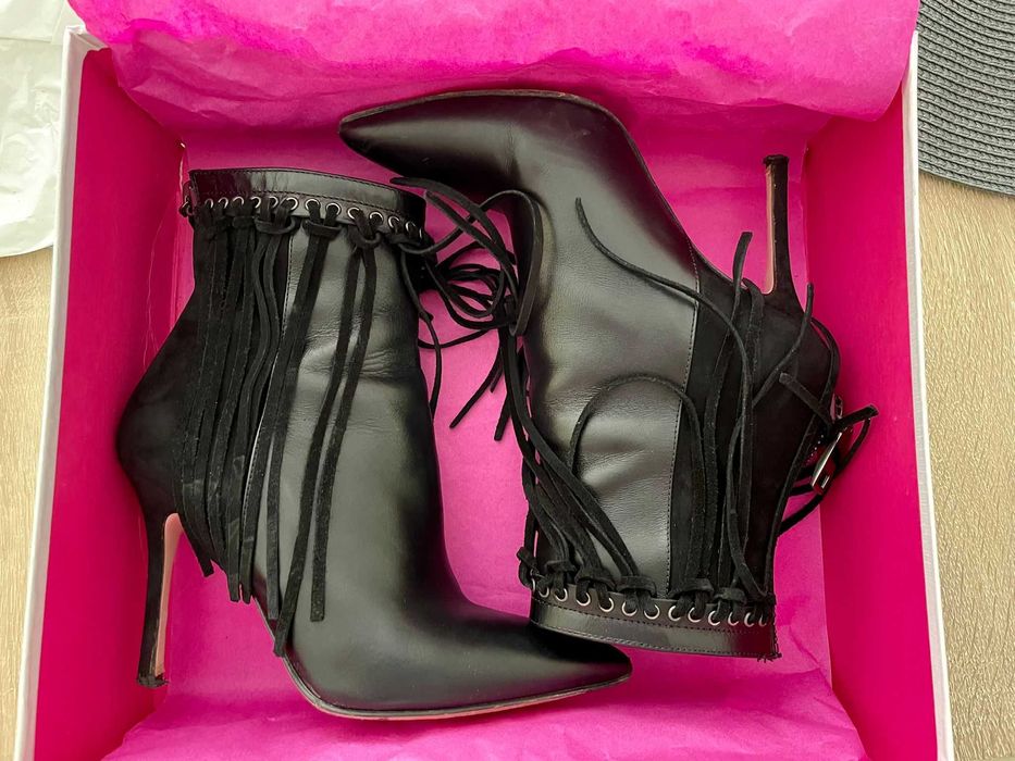 Botine piele naturală Anna Cori cu frajuri detașabili