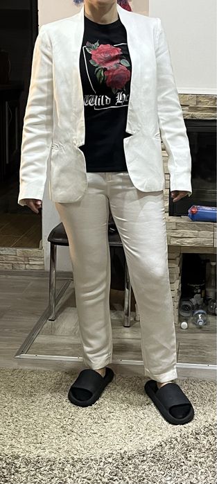 Zara costum sacou pantaloni alb S/M