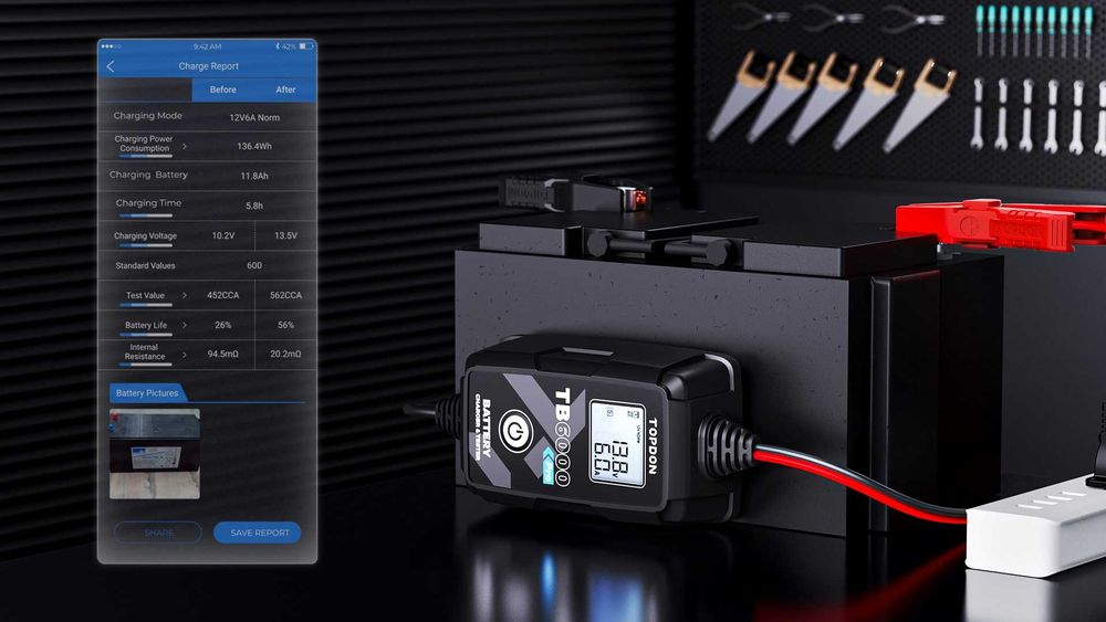 Зарядно и Тестер за акумулатор 2 в 1 Topdon TB6000Pro,Smart управление