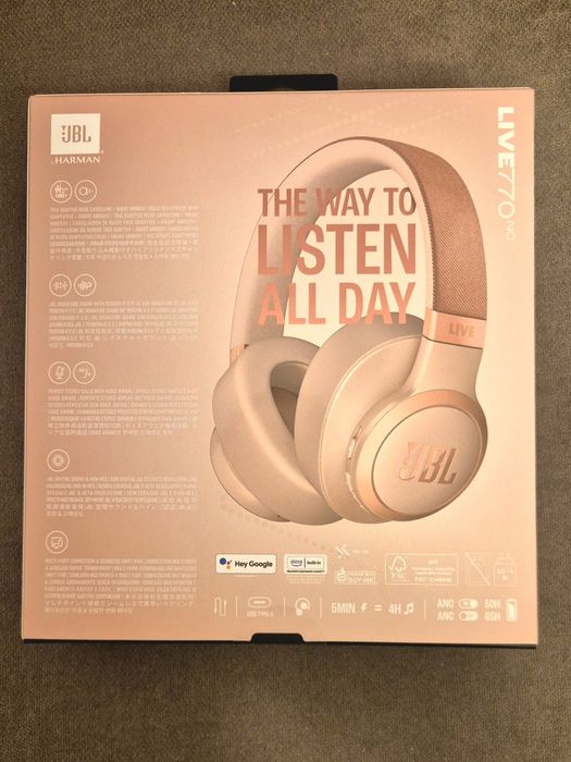 Casti JBL Live 770NC, Over-ear, Noise Cancelling, Crem, Sigilate!