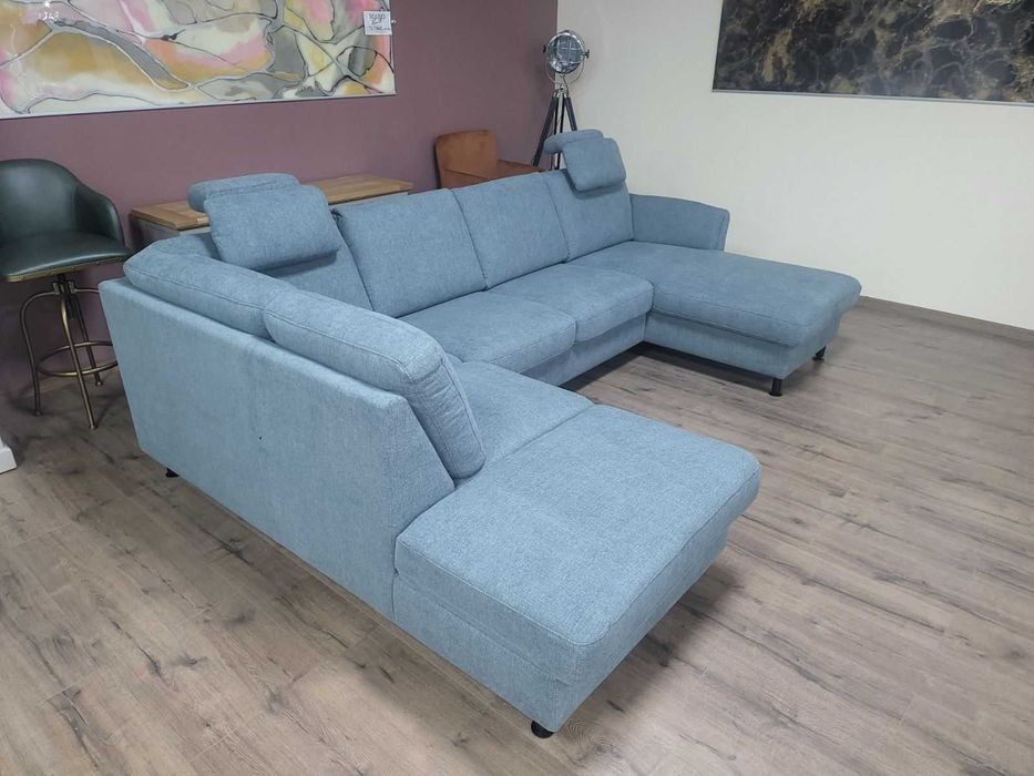 ПРОМОЦИЯ!!! Син ъглов П образен диван от плат LS404520