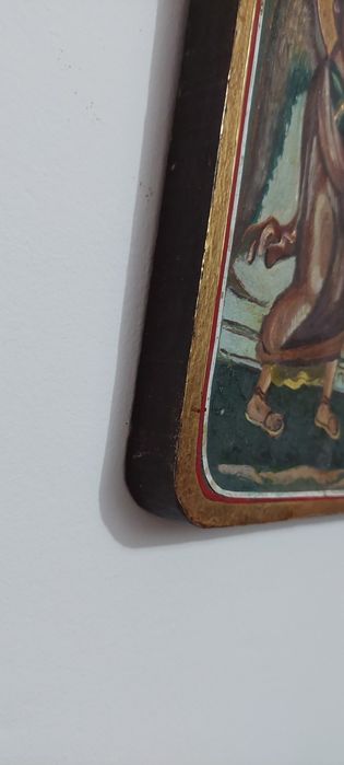 Icoana veche pictata manual pe lemn.