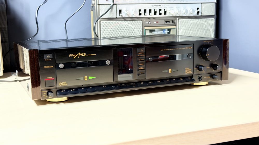 Deck Dublu High-End Grundig Fine Arts CCT-903 • Laterale Originale din Lemn-Se Vinde ca Defect-Panou Frontal și Role Presoare în Stare foarte bună!