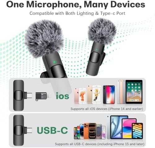 Нов Безжичен двоен Lavalier микрофон за iPhone Android USB-C Lightning TikTok влог видео