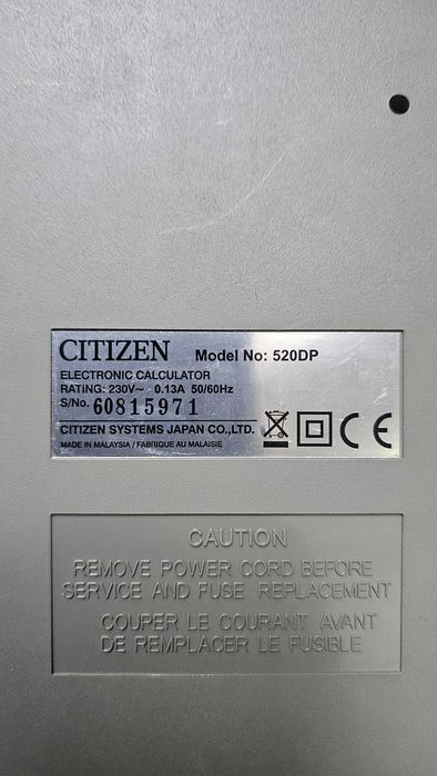 Калькулятор с печатью Citizen 520DP, рабочий