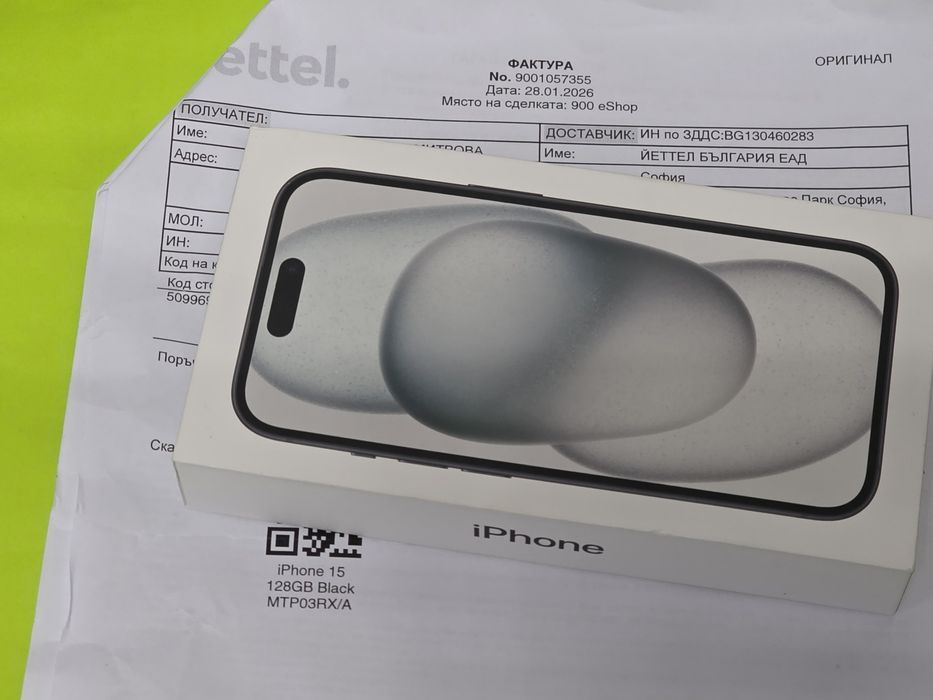 ЗАПЕЧАТАН 128GB iPhone 15 Yettel Гаранция 3г. 2029 Black | Черен
