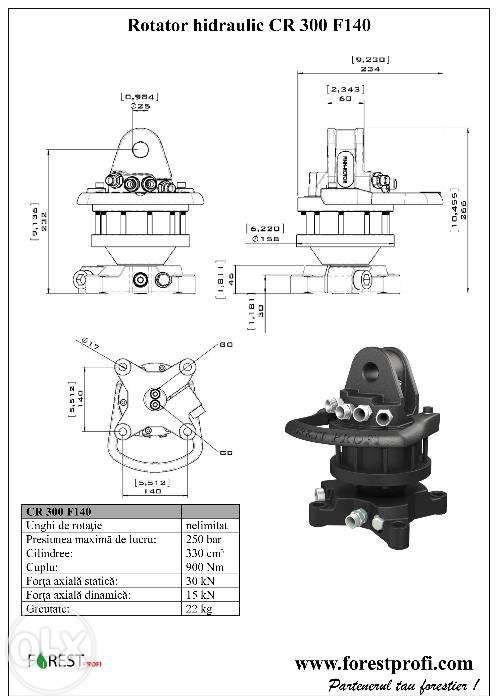 Rotator hidraulic 3 tone cu flansa pentru graifer