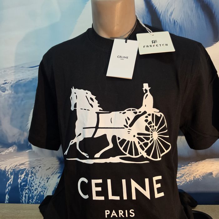 Tricou Celine negru, bumbac, unisex. marimi S-XXL. Farfetch, nou cu eticheta