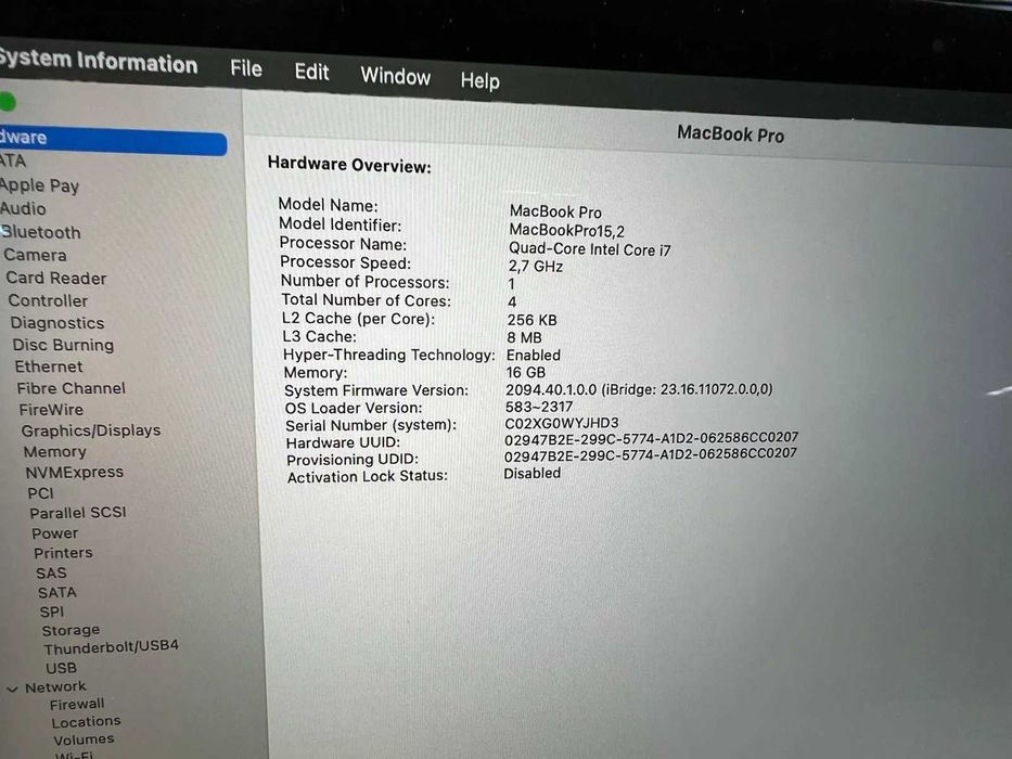 Laptop SH MacBook Pro 13.3 mid 2018 Retina i7 16gb RAM SSD 512GB Touch