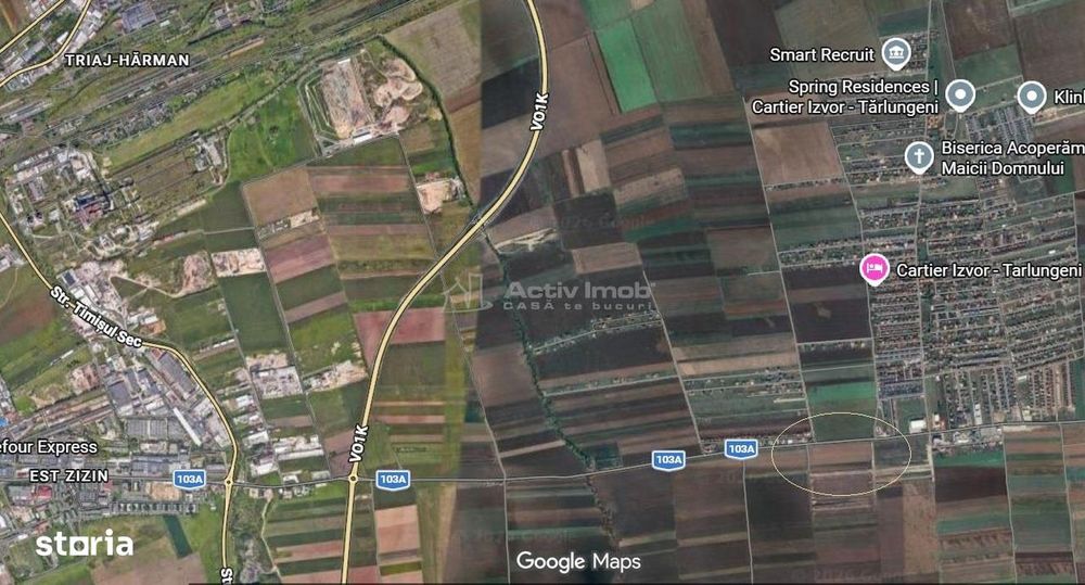 Teren 9000 mp Sacele Izvor, front 356 m la DJ 103A