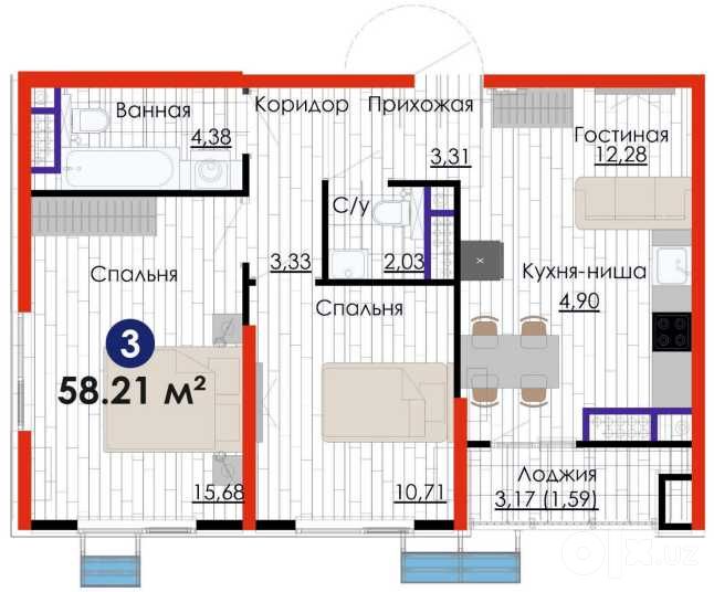 Евро 3шка Sado с РЕМОНТОМ | ипотека ПВ 25 900 у.е.