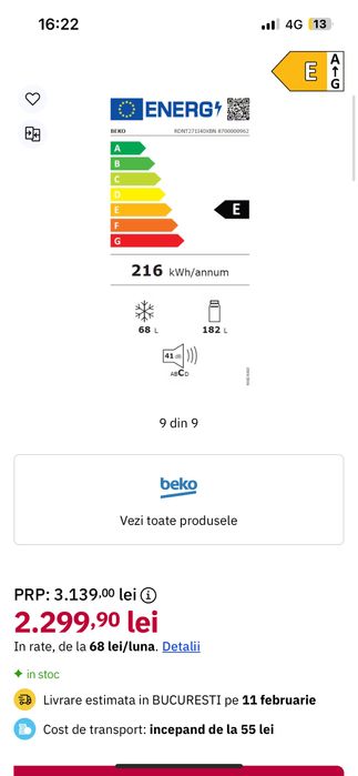 Frigider Beko folosit sare ca nou