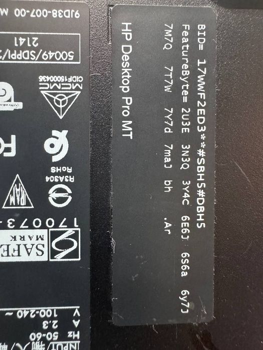 Hp desktop pro mt intel core i3-7100 cpu 3.900 ghz 4 gb 500 gb hdd