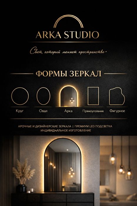 Зеркала на заказ! Любая форма, LED, Арка!