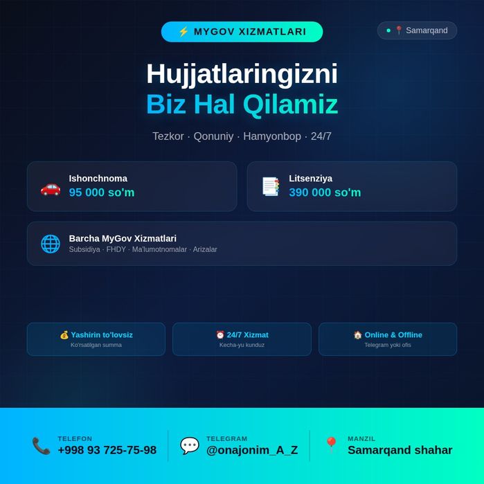 MyGov xizmatlari litsenziya,dovernost