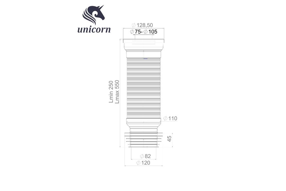 Армированная гофра T550 для унитаза T 550 мм Unicorn