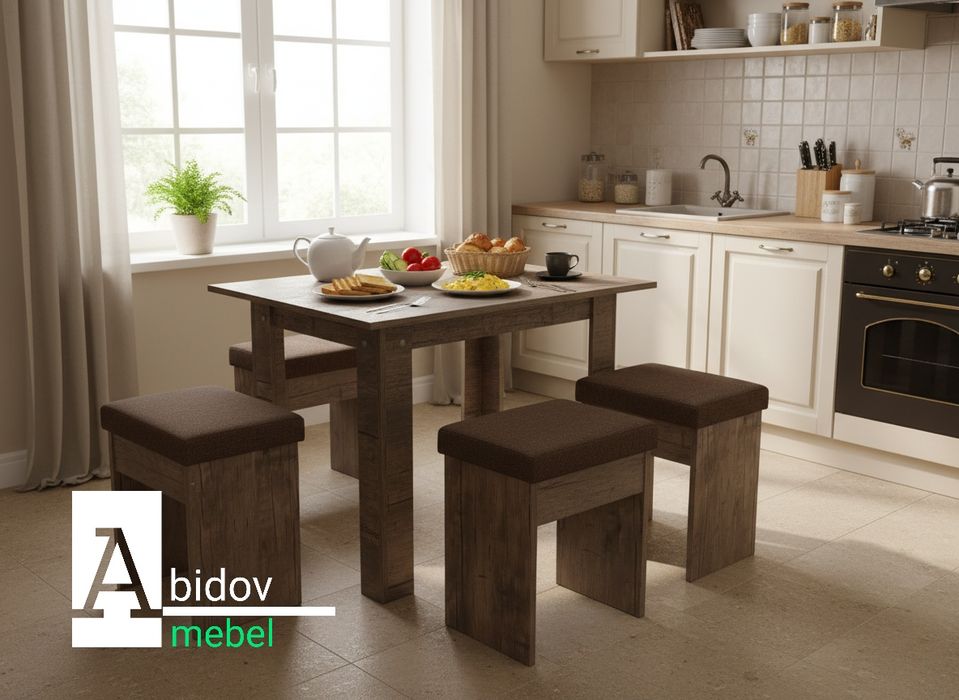 Стол и 4 мягкие табуретки по низкой цене от производителя.