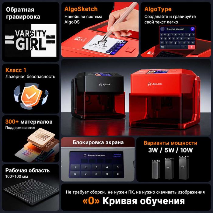 Мини лазерный гравер 5W для гравировки Algolaser Pixi