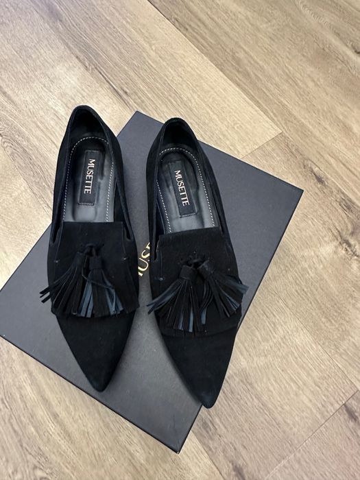 Pantofi negri piele întoarsă, fără toc Musette